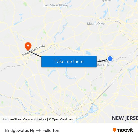 Bridgewater, Nj to Fullerton map