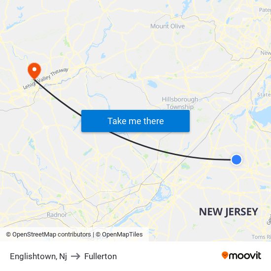 Englishtown, Nj to Fullerton map