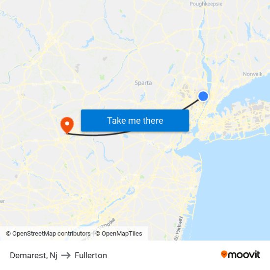 Demarest, Nj to Fullerton map