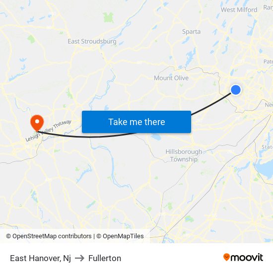 East Hanover, Nj to Fullerton map