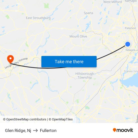 Glen Ridge, Nj to Fullerton map