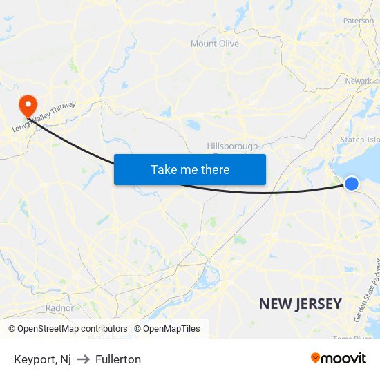 Keyport, Nj to Fullerton map