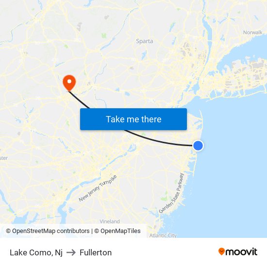 Lake Como, Nj to Fullerton map