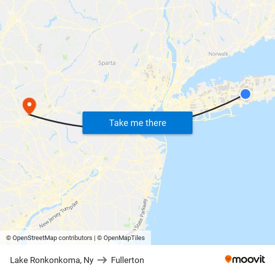 Lake Ronkonkoma, Ny to Fullerton map