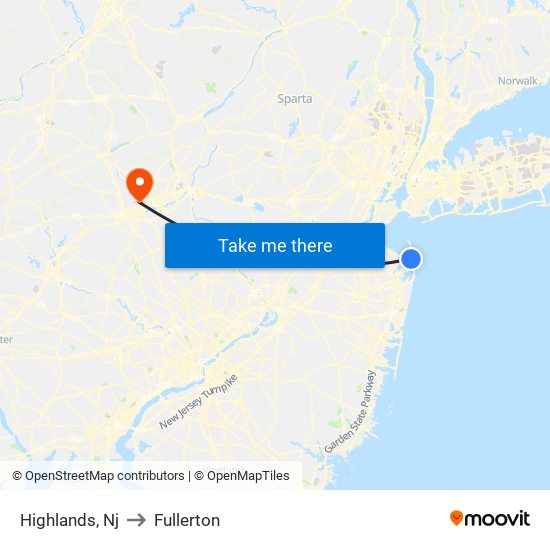 Highlands, Nj to Fullerton map