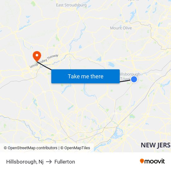 Hillsborough, Nj to Fullerton map