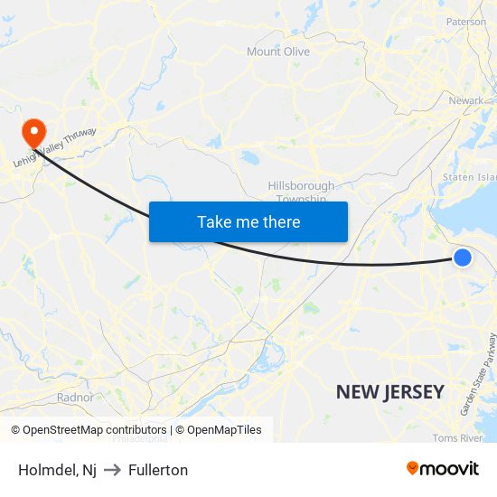 Holmdel, Nj to Fullerton map