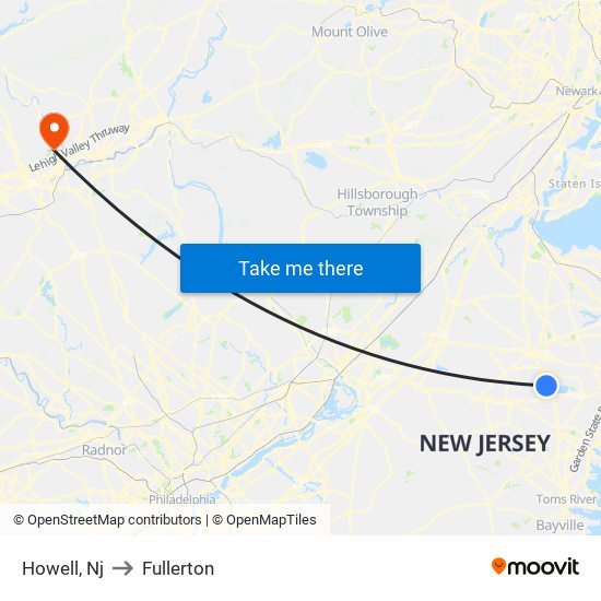 Howell, Nj to Fullerton map