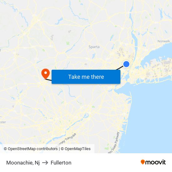 Moonachie, Nj to Fullerton map