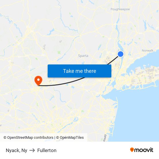 Nyack, Ny to Fullerton map