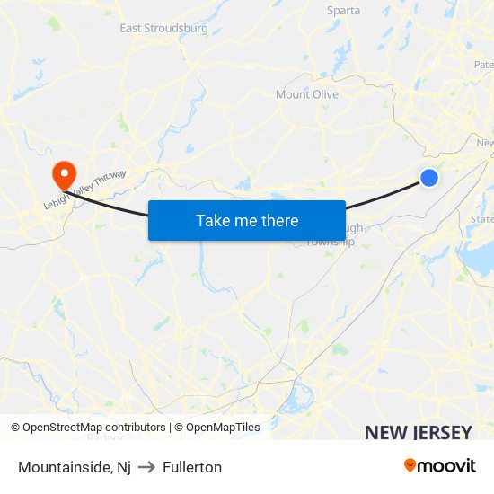 Mountainside, Nj to Fullerton map