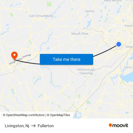 Livingston, Nj to Fullerton map