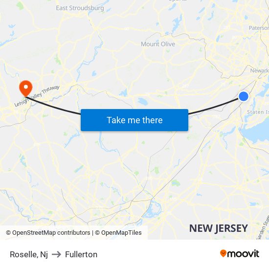 Roselle, Nj to Fullerton map
