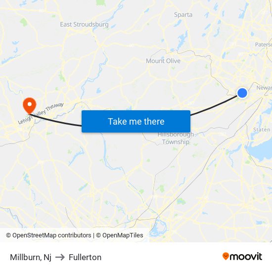 Millburn, Nj to Fullerton map