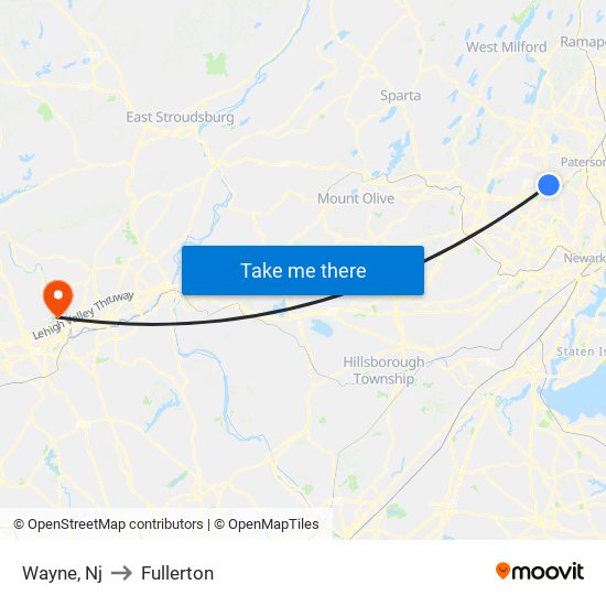 Wayne, Nj to Fullerton map