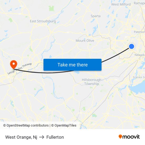 West Orange, Nj to Fullerton map