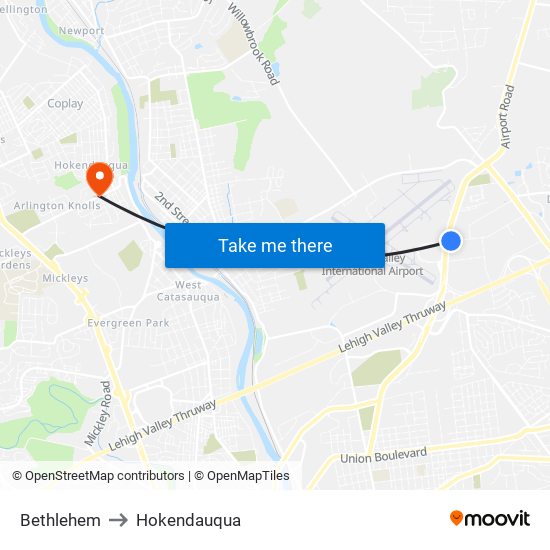 Bethlehem to Hokendauqua map
