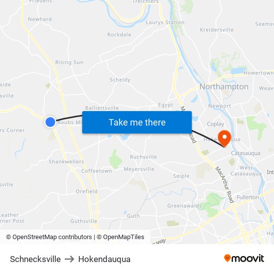 Schnecksville to Hokendauqua map