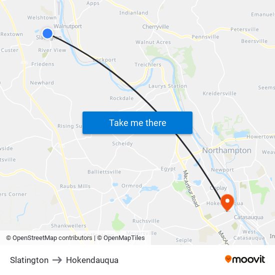 Slatington to Hokendauqua map