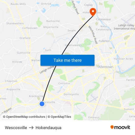 Wescosville to Hokendauqua map