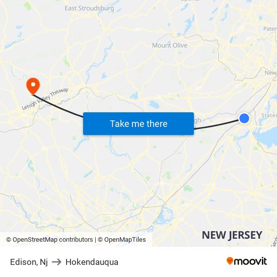 Edison, Nj to Hokendauqua map