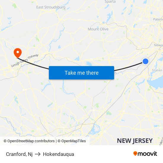 Cranford, Nj to Hokendauqua map