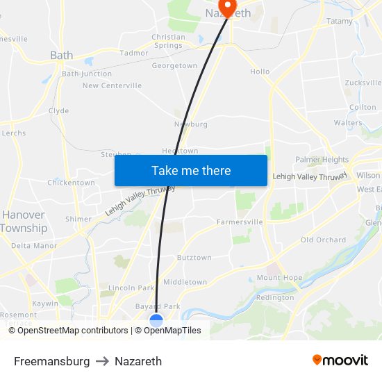 Freemansburg to Nazareth map