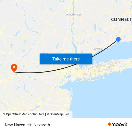New Haven to Nazareth map