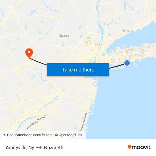 Amityville, Ny to Nazareth map