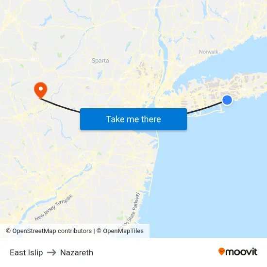 East Islip to Nazareth map