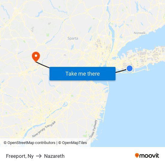 Freeport, Ny to Nazareth map