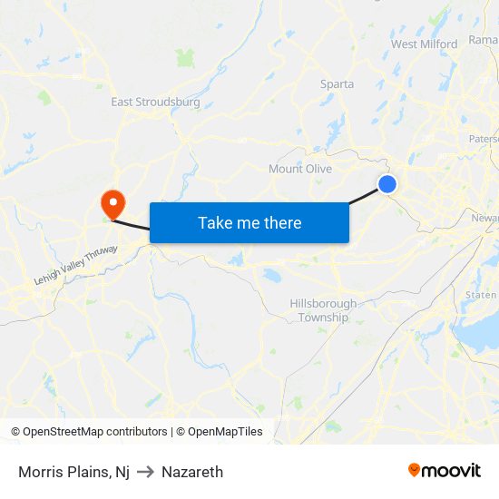 Morris Plains, Nj to Nazareth map