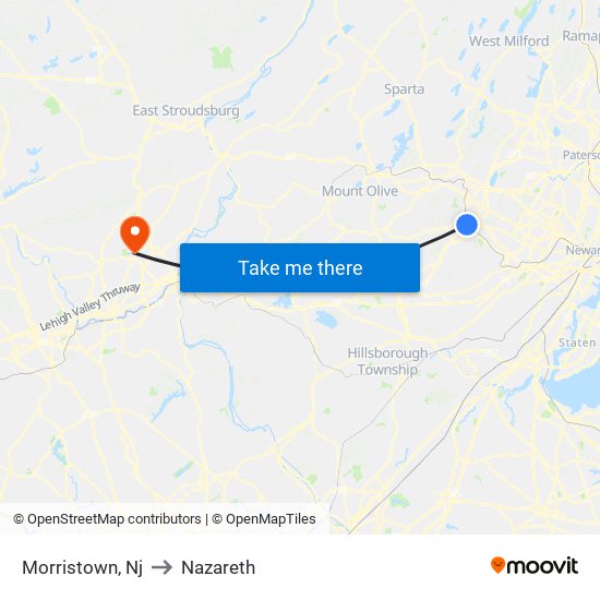 Morristown, Nj to Nazareth map