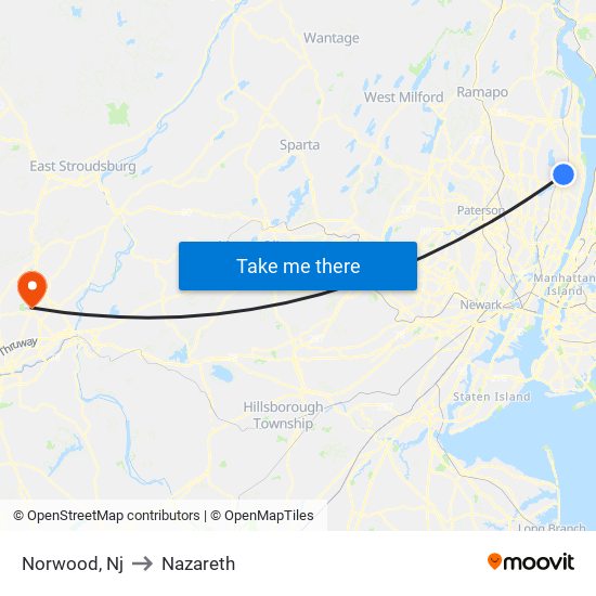 Norwood, Nj to Nazareth map