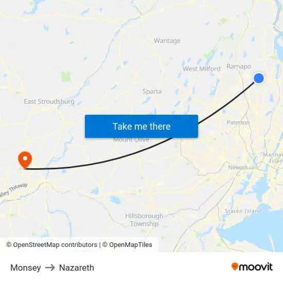Monsey to Nazareth map