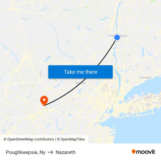 Poughkeepsie, Ny to Nazareth map