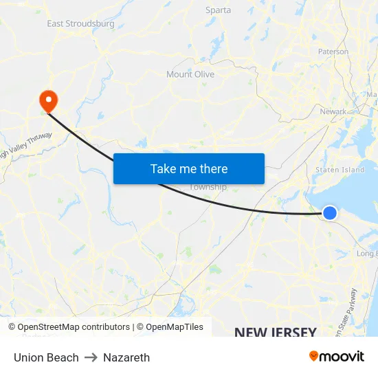 Union Beach to Nazareth map