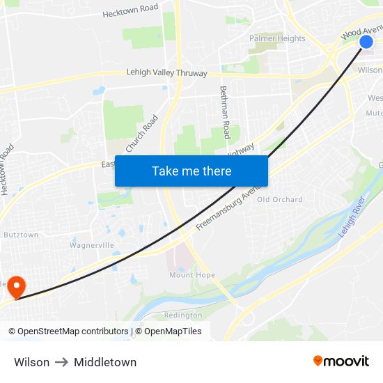 Wilson to Middletown map