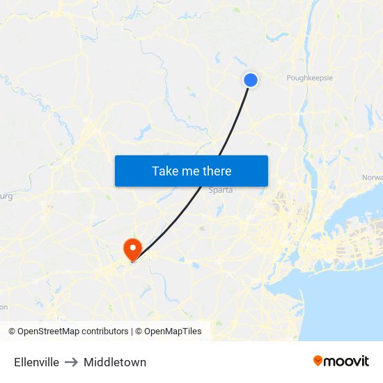 Ellenville to Middletown map