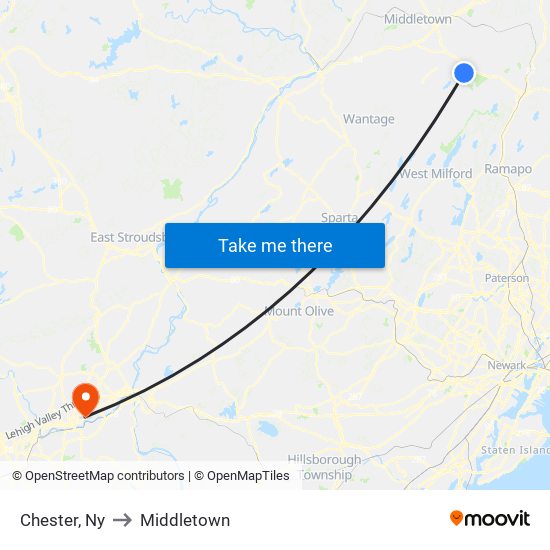 Chester, Ny to Middletown map