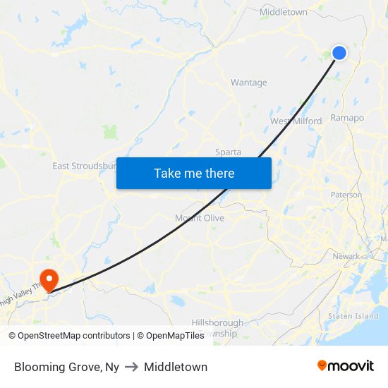 Blooming Grove, Ny to Middletown map