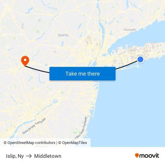 Islip, Ny to Middletown map