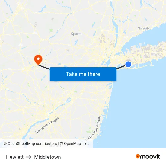 Hewlett to Middletown map