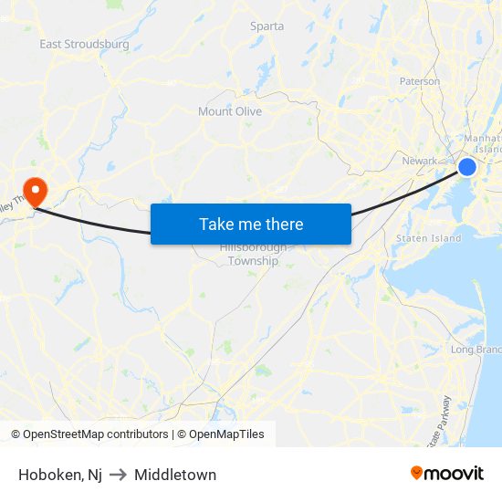 Hoboken, Nj to Middletown map