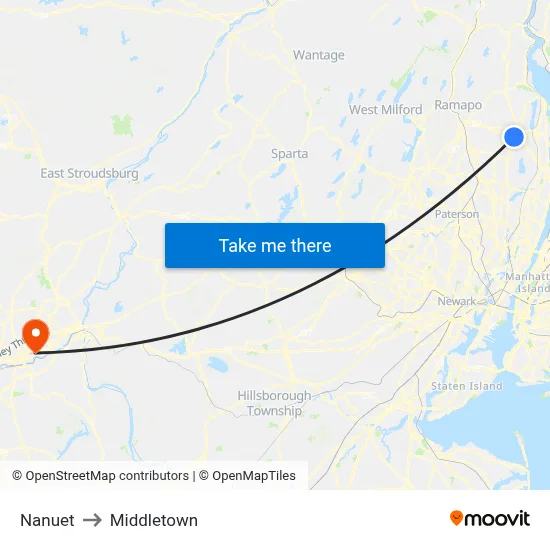 Nanuet to Middletown map