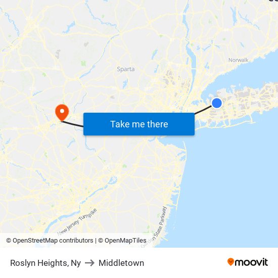 Roslyn Heights, Ny to Middletown map