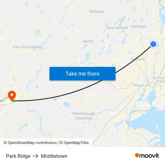 Park Ridge to Middletown map