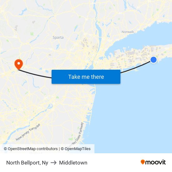 North Bellport, Ny to Middletown map