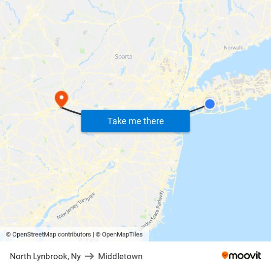 North Lynbrook, Ny to Middletown map