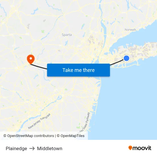 Plainedge to Middletown map